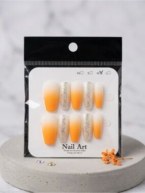 Orange Ombre & Silver Glitter Press-On Nails